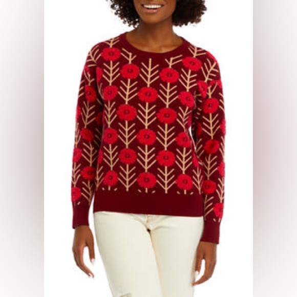Industry jacquard chunky 3d knit sweater floral mod 60s retro hippie festival S - Picture 1 of 12